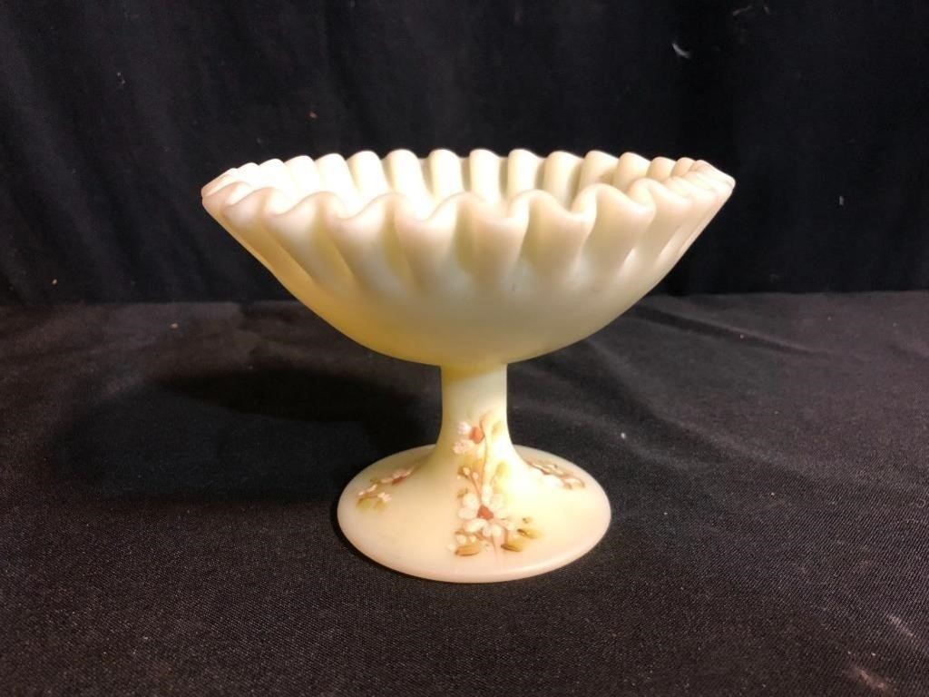 Fenton Hand Painted Compote Bowl (Glows