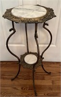 Antique Metal and Marble Side Table
