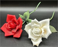 Bisque Porcelain Stemmed Roses