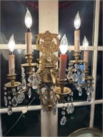 Antique Brass and Crystal Wall Chandelier