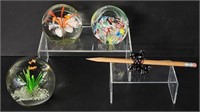 Art Glass Paperweights & Glass Dog Pen Holder