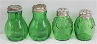 4 Pc Vintage Green Glass Salt & Pepper Shakers