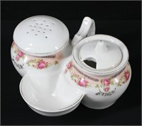 4pc Antique Porcelain Salt Pepper & Mustard Cruet