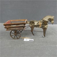 Antique Gibbs Horse Drawn Wood Wagon Pull Toy