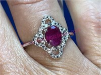 Burmese ruby sterling silver ring sz 6