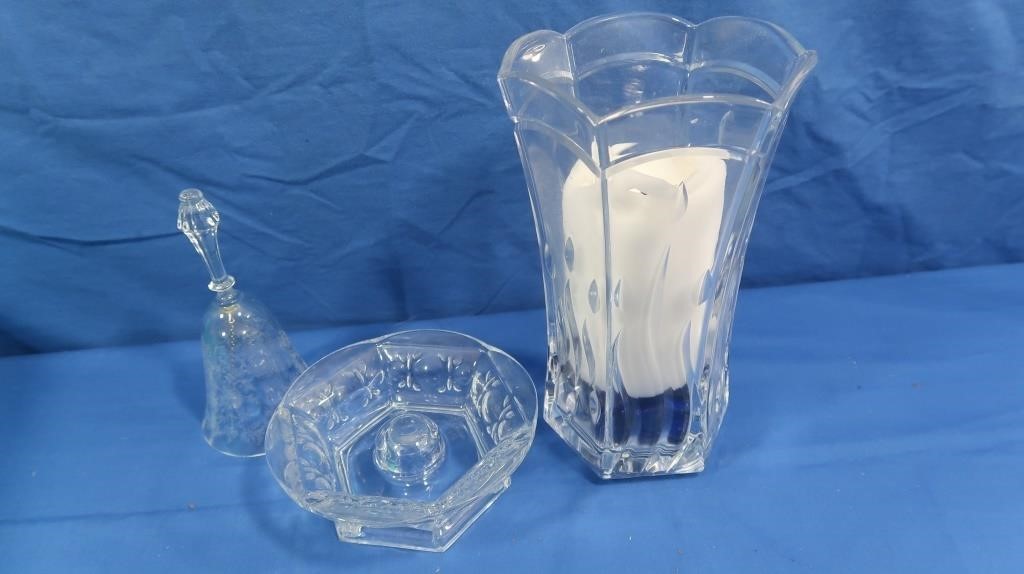 Glass Bell, Heavy Crystal Candleholder, Glass