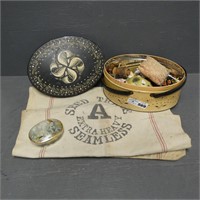 Seed Bag, Sewing Supplies in Tin