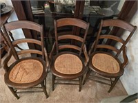 Set of 3 Vintage Wicker Bottom Wooden Chairs