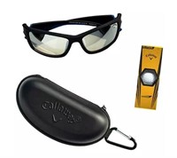 Black Plastic Sunglasses with Case and Golf Balls