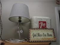 Vtg. Styrofoam 7UP Cooler, Bottle Lamp & Sign