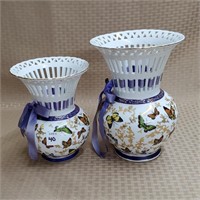 Pair of 2 Butterfly Porcelain Vases