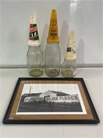3 x Oil Bottles with Plastic Pourers Inc Golden