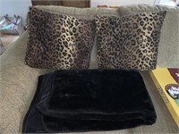 (2) Tiger Print Throw Pillow and Blanket