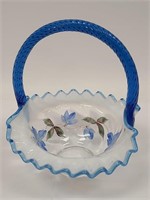 Fenton Hand Painted Blue to Clear 7.5" Basket