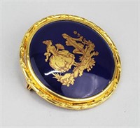 Gold Tone French Limoges Porcelain Brooch.