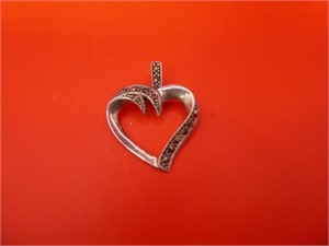 Sterling Silver Marcasite 1" Heart Pendant