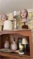 Five table lamps, with two hand-painted wig or