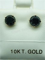 10K Yellow Gold, Black Diamond  Earrings