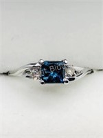 10K White Gold, Enhanced Blue Diamond Ring