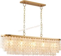 5 Light Capiz Shell Chandelier Rectangular Coastal