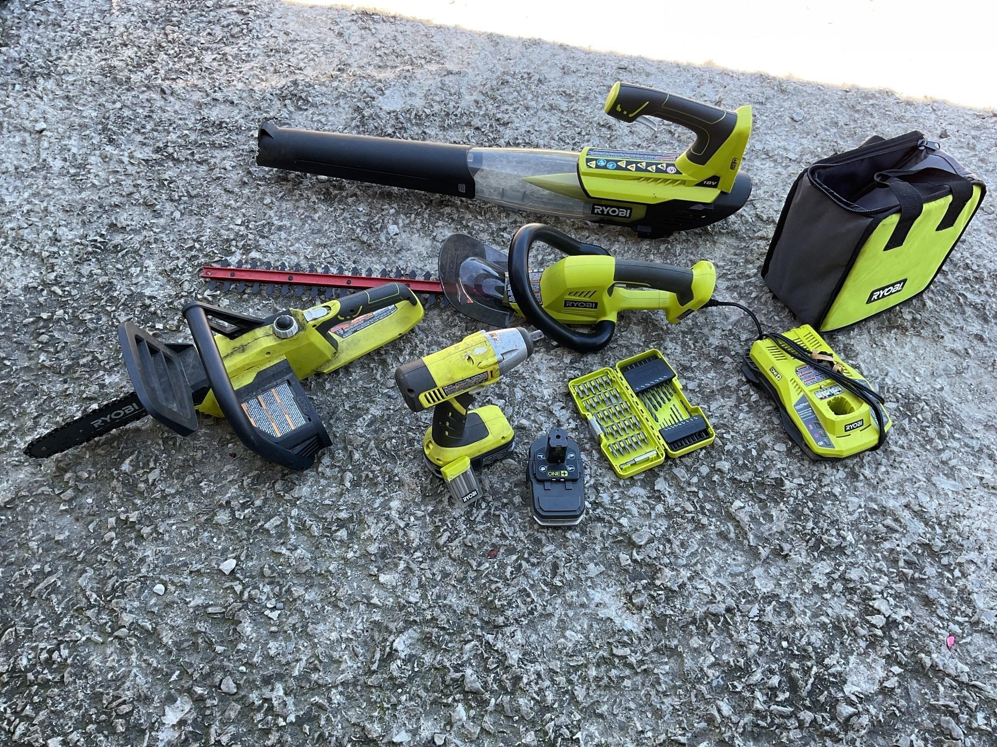 Ryobi  blower,hedge trimmer,chainsaw & drill