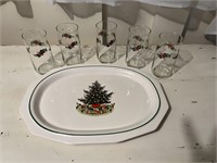 Pfaltzgraff Christmas Heritage Platter and Glasses