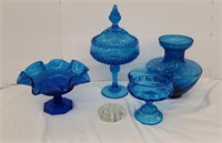 Assorted Blue Glass - Indiana Glass, & Thumbprint