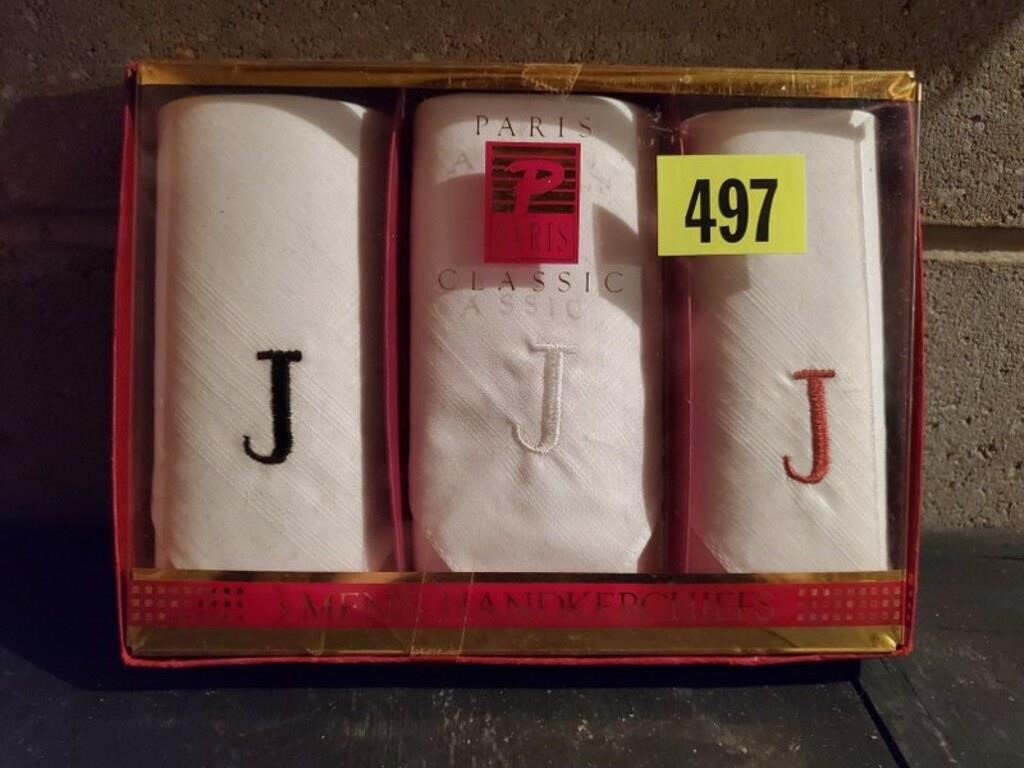 Boxed set "J" monogram handkerchiefs