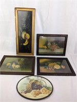 5 Vintage Fruit Still Life Pictures & Frames