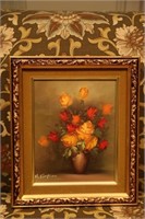 framed floral oil painting, signed 'H. Simpson'