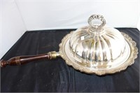 SILVER PLATE COVERED SERVING DISH WOOD HANDLE