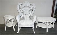 White Wicker Chair & 2 Tables Set