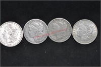 (4) MORGAN SILVER DOLLARS 1879-S, 1881-S, 1899-S,