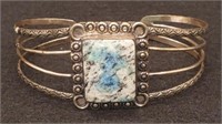 (X) Silvertone Jasper Cuff Bracelet