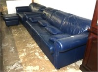 Leather Center Blue Leather Sofa, Loveseat