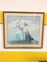 Wooden framed print of a boy and girl