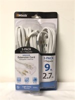 New 3 Pack of 9 Foot Extension Cords White