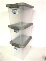 (3) Sterlite Heavy Duty Clear Stackable Totes
