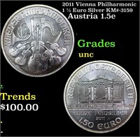 2011 Vienna Philharmonic 1 1/2 Euro Silver KM#?315