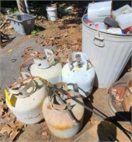 PROPANE BOTTLES & WEED BURNER, TRASH CAN