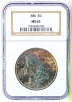 Coin 1886  Morgan Silver Dollar NGC MS65