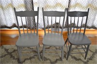 Set of 3 Wood Chairs Painted 2 Light Grey, 1 Dark