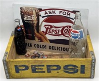 (SM) Vintage Pepsi Cola Crate with Metal sign