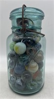 (SM) Vintage Marbles in Mason Jar 7.5 inches Tall