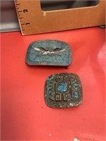 2 belt buckles - turquoise colored
