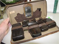 Antique Traveling Toiletry Set in Leather Case