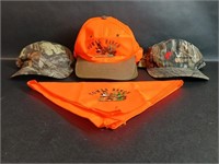 Four Orange Thomas Ranch Hats/Two Camo Hats