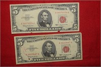 Two 1963 $5 U.S. Notes  Red Seals Granahan/Dillon