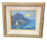 Signed Oil on Canvas of Ship in Ocean