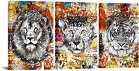 FuShvre 3PC Lion Leopard Tiger Portrait w/Crown